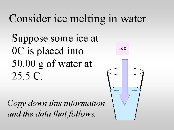 Consider ice melting in water. Suppose some ice at 0 C is placed into