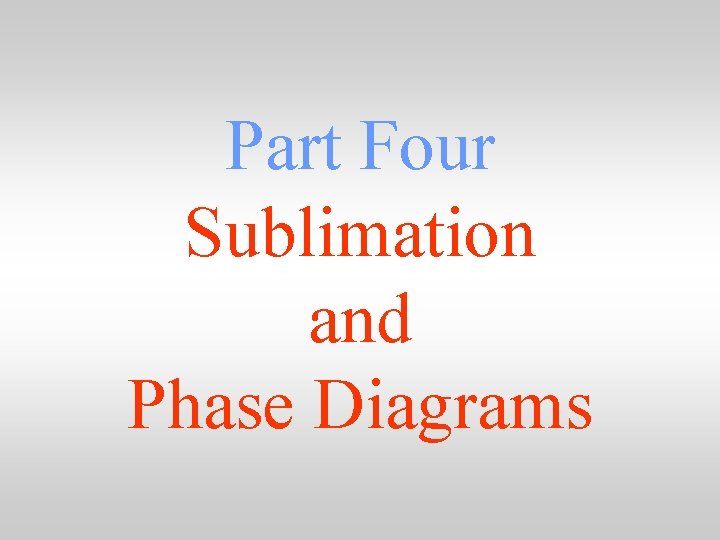 Part Four Sublimation and Phase Diagrams 