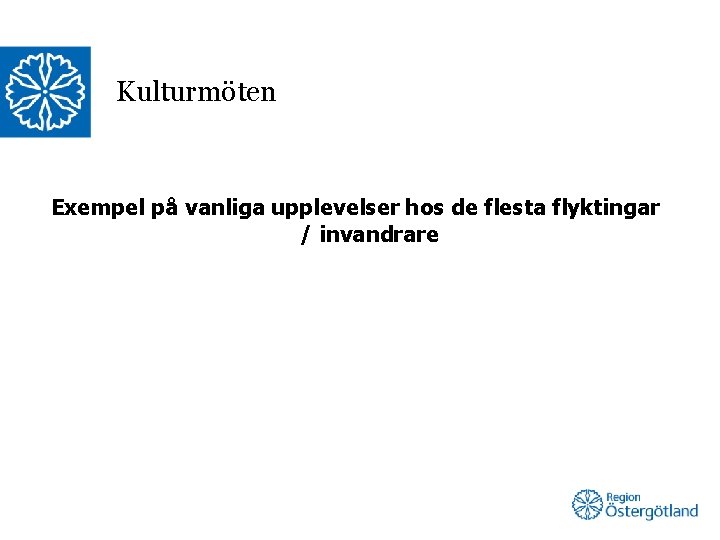 Kulturmöten Exempel på vanliga upplevelser hos de flesta flyktingar / invandrare 