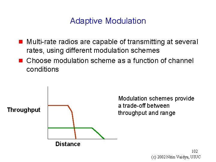 Adaptive Modulation g g Multi-rate radios are capable of transmitting at several rates, using