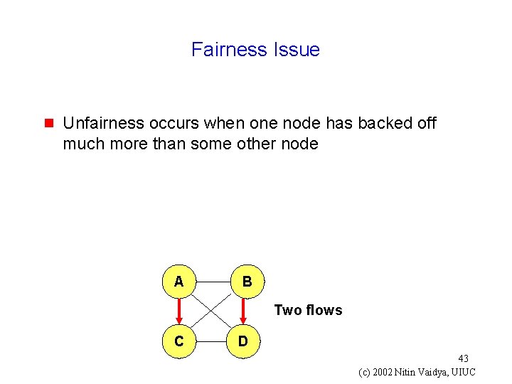 Fairness Issue g Unfairness occurs when one node has backed off much more than