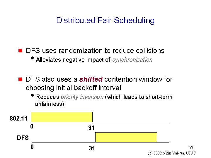 Distributed Fair Scheduling g DFS uses randomization to reduce collisions g DFS also uses