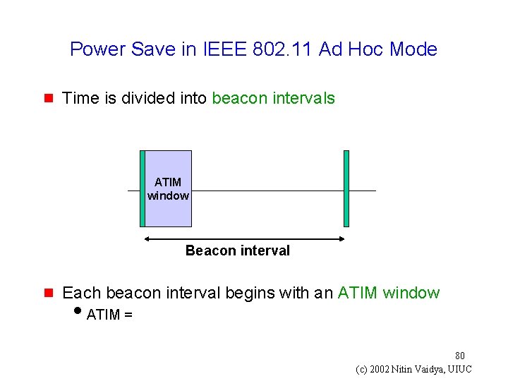 Power Save in IEEE 802. 11 Ad Hoc Mode g Time is divided into