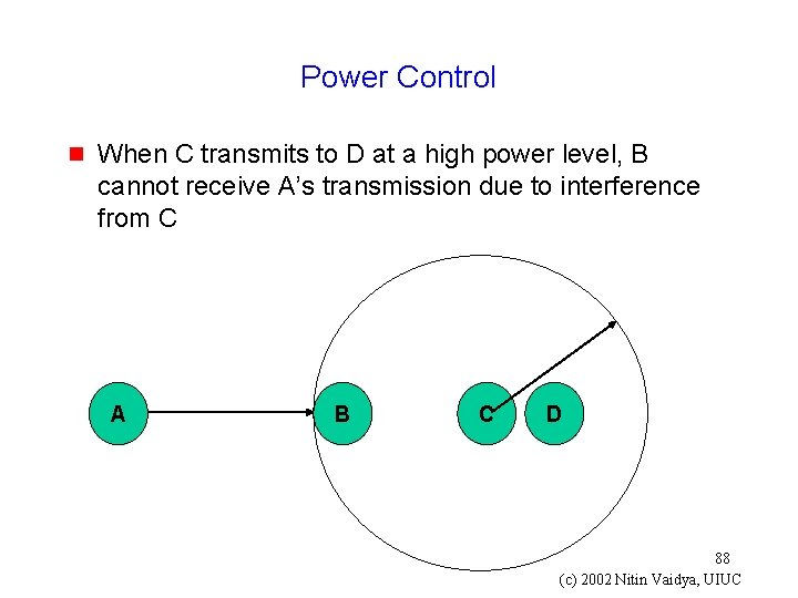 Power Control g When C transmits to D at a high power level, B