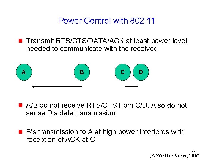Power Control with 802. 11 g A Transmit RTS/CTS/DATA/ACK at least power level needed