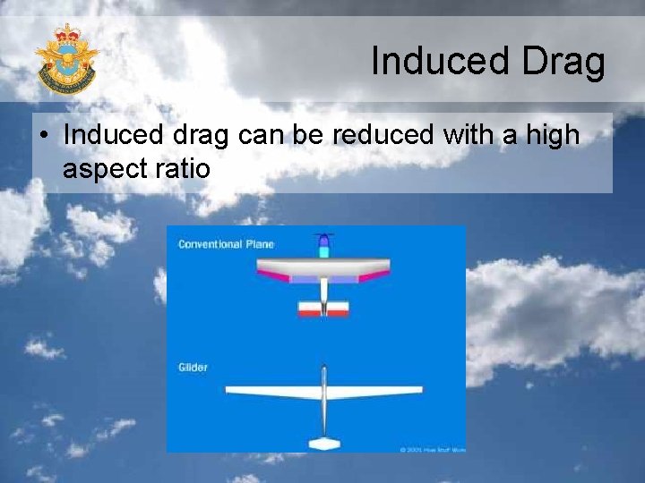 Induced Drag • Induced drag can be reduced with a high aspect ratio 