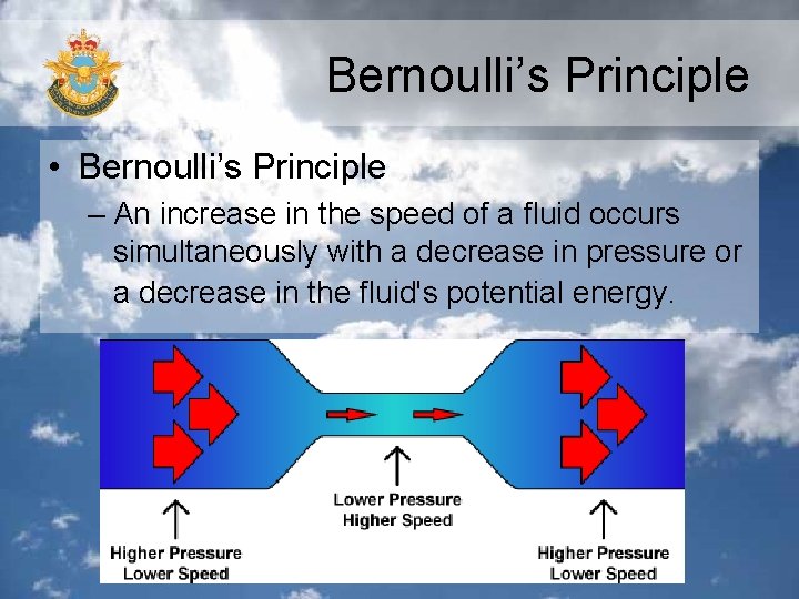 Bernoulli’s Principle • Bernoulli’s Principle – An increase in the speed of a fluid