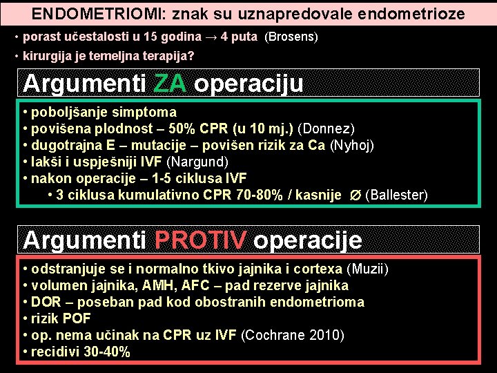 ENDOMETRIOMI: znak su uznapredovale endometrioze • porast učestalosti u 15 godina → 4 puta ENDOMETRIOMI: znak su uznapredovale endometrioze • porast učestalosti u 15 godina → 4 puta