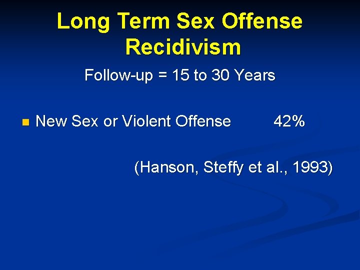 Long Term Sex Offense Recidivism Follow-up = 15 to 30 Years n New Sex