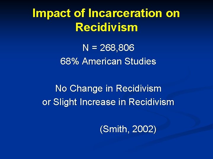 Impact of Incarceration on Recidivism N = 268, 806 68% American Studies No Change