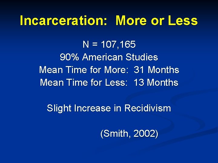 Incarceration: More or Less N = 107, 165 90% American Studies Mean Time for