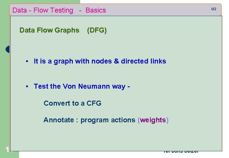 Data - Flow Testing - Basics Data Flow Graphs U 2 (DFG) • It