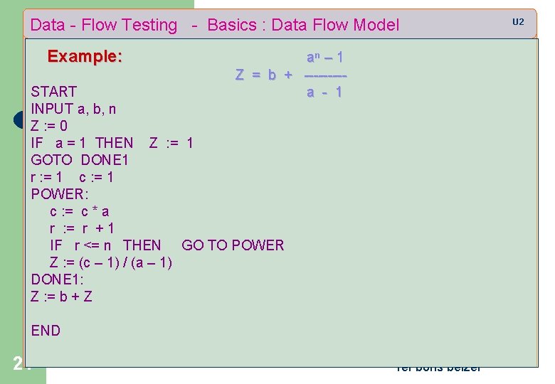 Data - Flow Testing - Basics : Data Flow Model Example: an – 1
