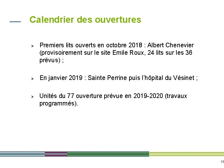 Calendrier des ouvertures Ø Ø Ø Premiers lits ouverts en octobre 2018 : Albert Calendrier des ouvertures Ø Ø Ø Premiers lits ouverts en octobre 2018 : Albert