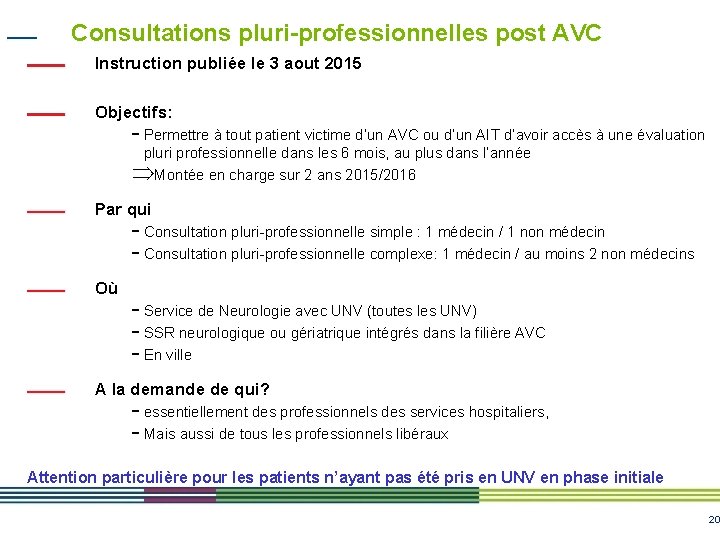 Consultations pluri-professionnelles post AVC Instruction publiée le 3 aout 2015 Objectifs: - Permettre à Consultations pluri-professionnelles post AVC Instruction publiée le 3 aout 2015 Objectifs: - Permettre à