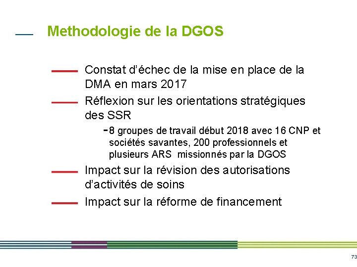 Methodologie de la DGOS Constat d’échec de la mise en place de la DMA Methodologie de la DGOS Constat d’échec de la mise en place de la DMA