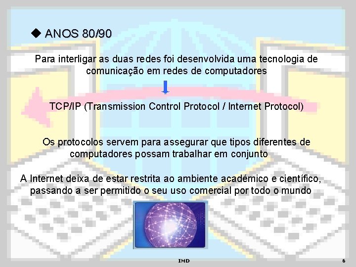  ANOS 80/90 Para interligar as duas redes foi desenvolvida uma tecnologia de comunicação