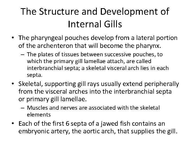 The Structure and Development of Internal Gills • The pharyngeal pouches develop from a