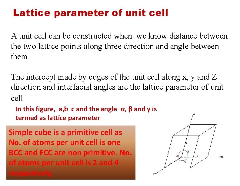  Lattice parameter of unit cell A unit cell can be constructed when we