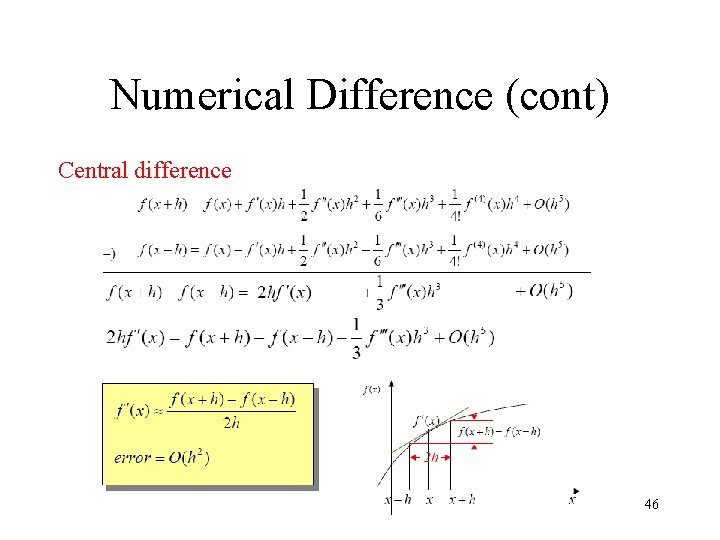 Numerical Difference (cont) Central difference 46 