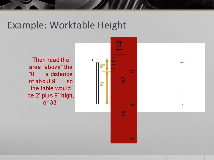 Example: Worktable Height Then read the area “above” the “ 0” … a distance