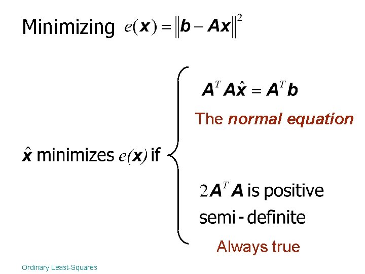 Minimizing The normal equation Always true Ordinary Least-Squares 