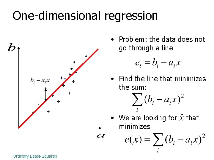 One-dimensional regression • Problem: the data does not go through a line • Find