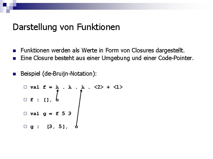 Darstellung von Funktionen werden als Werte in Form von Closures dargestellt. Eine Closure besteht