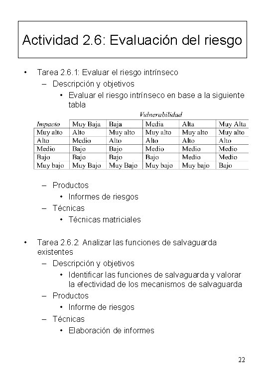 Actividad 2. 6: Evaluación del riesgo • Tarea 2. 6. 1: Evaluar el riesgo