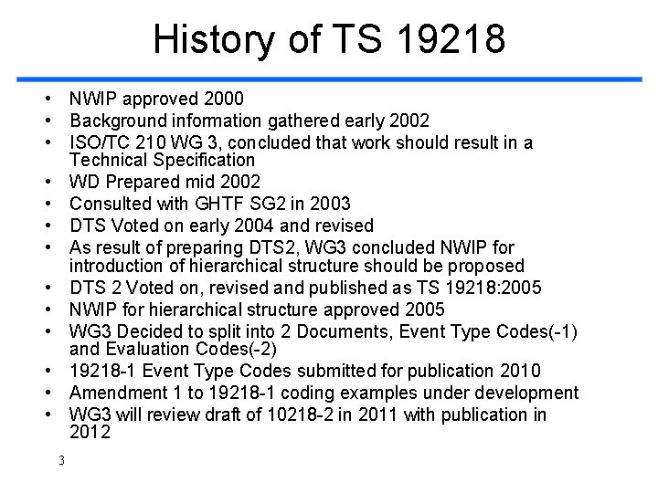History of TS 19218 • NWIP approved 2000 • Background information gathered early 2002