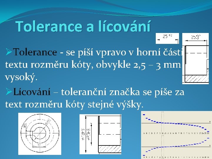 Tolerance a lícování ØTolerance - se píší vpravo v horní části textu rozměru kóty,