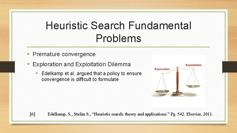 Heuristic Search Fundamental Problems • Premature convergence • Exploration and Exploitation Dilemma • Edelkamp Heuristic Search Fundamental Problems • Premature convergence • Exploration and Exploitation Dilemma • Edelkamp