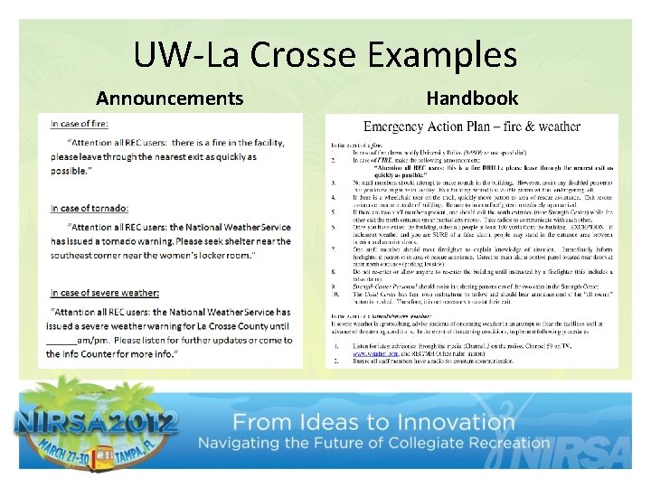 UW-La Crosse Examples Announcements Handbook 