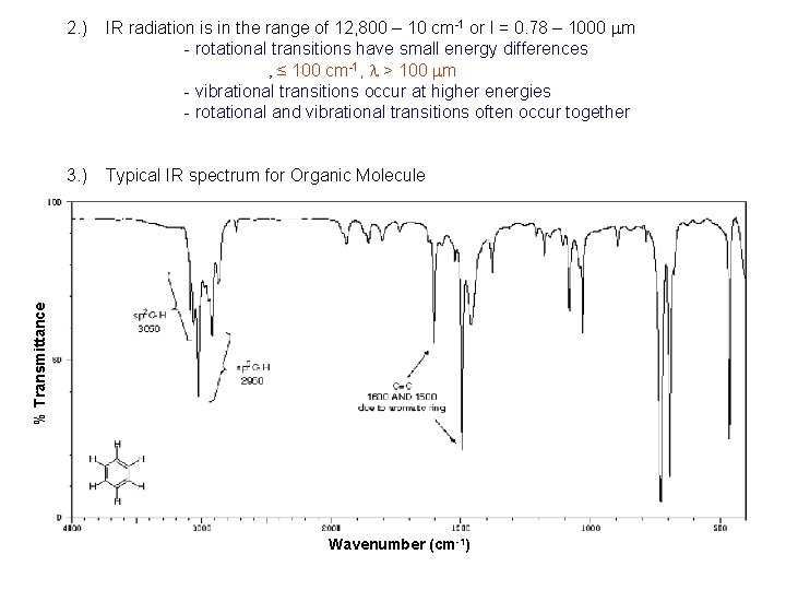 2. ) IR radiation is in the range of 12, 800 – 10 cm-1