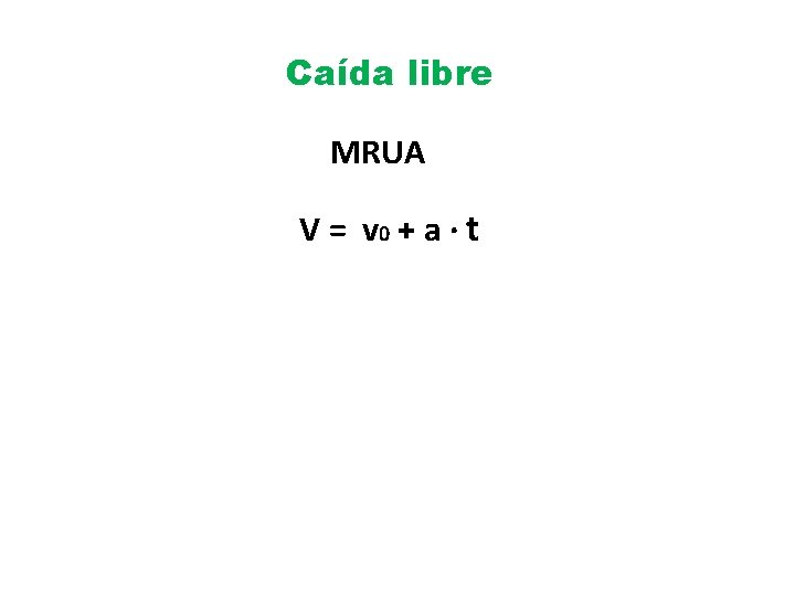 Caída libre MRUA V = v 0 + a · t 