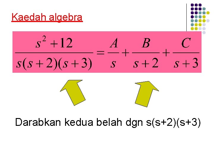 Kaedah algebra Darabkan kedua belah dgn s(s+2)(s+3) 