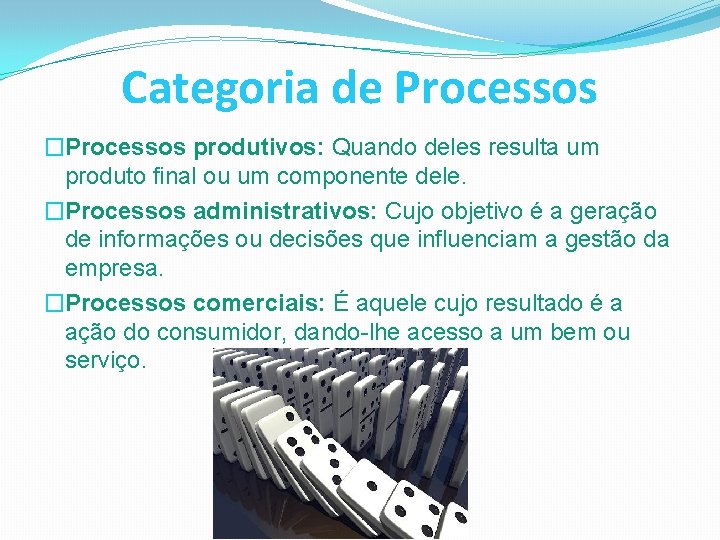 Categoria de Processos �Processos produtivos: Quando deles resulta um produto final ou um componente