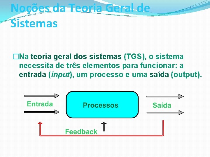 Noções da Teoria Geral de Sistemas �Na teoria geral dos sistemas (TGS), o sistema