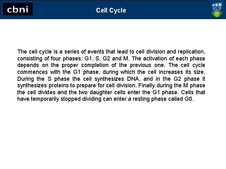 Cell Cycle The cell cycle is a series of events that lead to cell