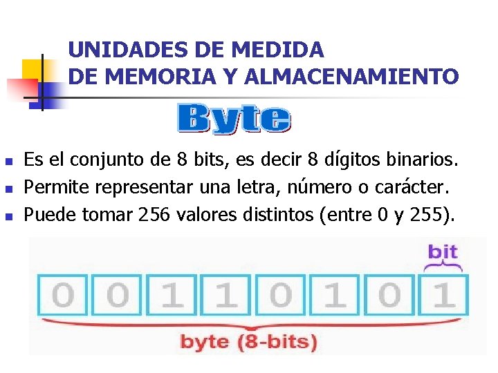 UNIDADES DE MEDIDA DE MEMORIA Y ALMACENAMIENTO n n n Es el conjunto de