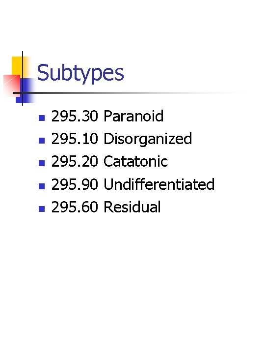 Subtypes n n n 295. 30 295. 10 295. 20 295. 90 295. 60