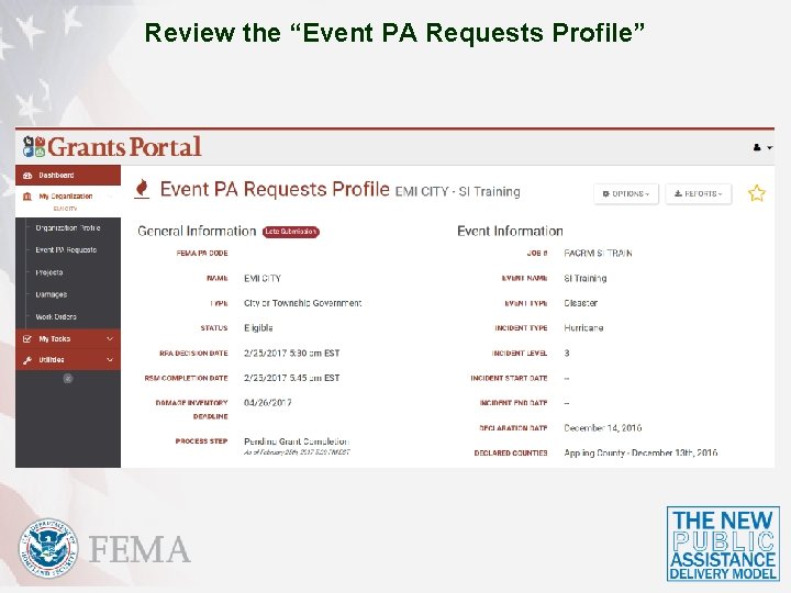Review the “Event PA Requests Profile” 