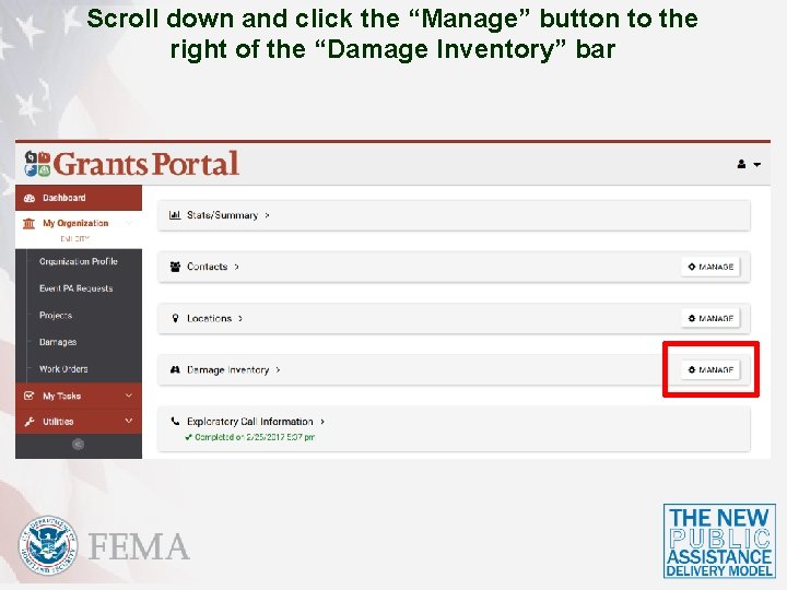 Scroll down and click the “Manage” button to the right of the “Damage Inventory”