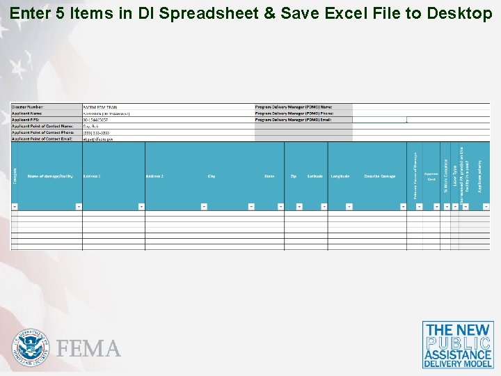 Enter 5 Items in DI Spreadsheet & Save Excel File to Desktop 