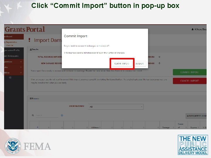 Click “Commit Import” button in pop-up box 