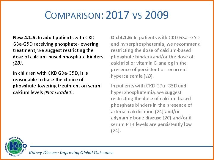 COMPARISON: 2017 VS 2009 New 4. 1. 6: In adult patients with CKD G