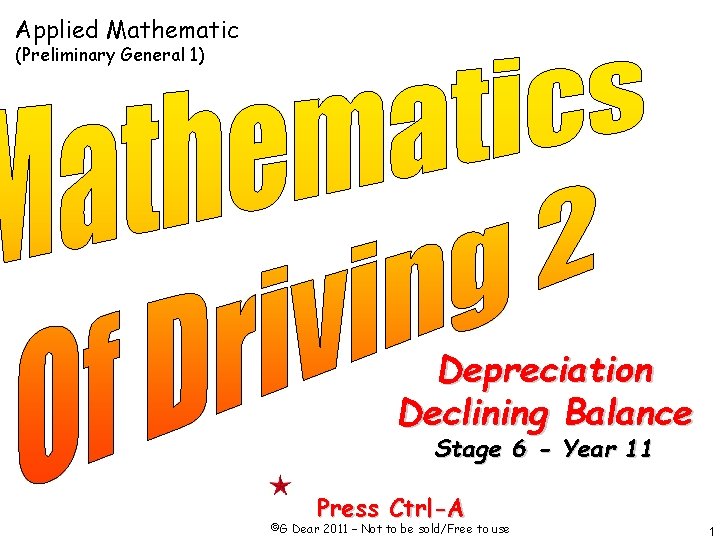 Applied Mathematic (Preliminary General 1) Depreciation Declining Balance Stage 6 - Year 11 Press