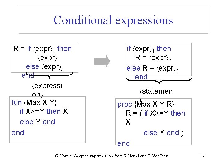 Conditional expressions R = if expr 1 then expr 2 else expr 3 end