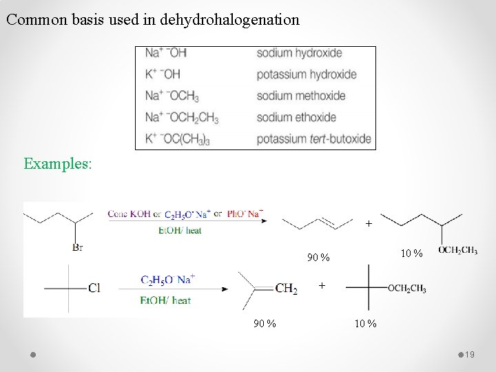 Common basis used in dehydrohalogenation Examples: + 10 % 90 % + 90 %