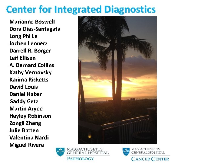 Center for Integrated Diagnostics Marianne Boswell Dora Dias-Santagata Long Phi Le Jochen Lennerz Darrell